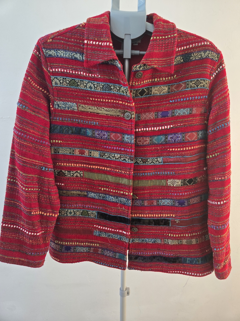 Coldwater Creek Red Striped Woven Blazer